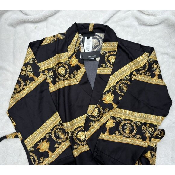 Versace Black / Gold Baroque Silk Robe - Picture 2 of 5